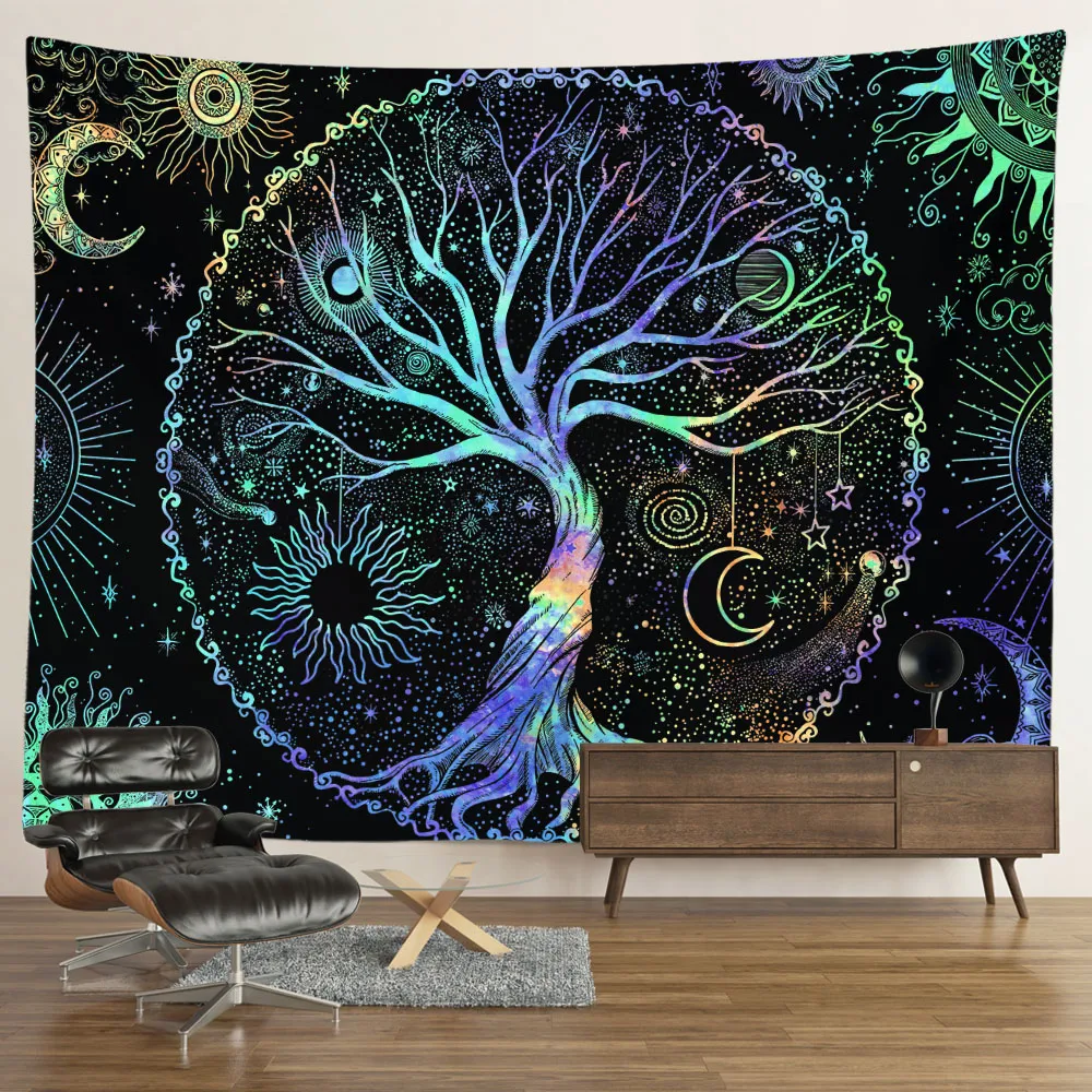 Psychedeliczne drzewo życia gobelin wiszące kawaii dekoracje pokoju estetyka wielka mandala wiedźmia bohemiana