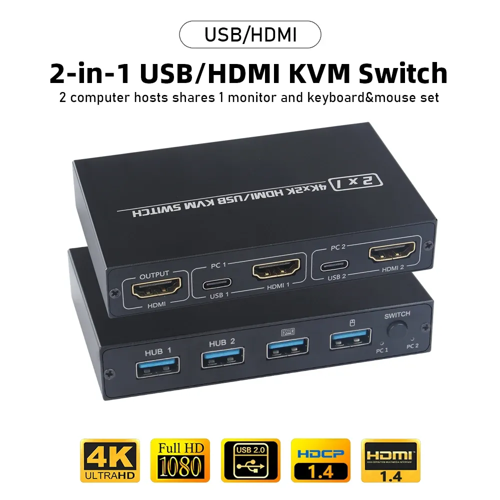 Gadgets AIMOS AMKVM 201CL 2in1 HDMIcompatible/USB KVM Switch Support HD 2K*4K 2 Hosts Share 1 Monitor/Keyboard& Mouse Set KVM Switch