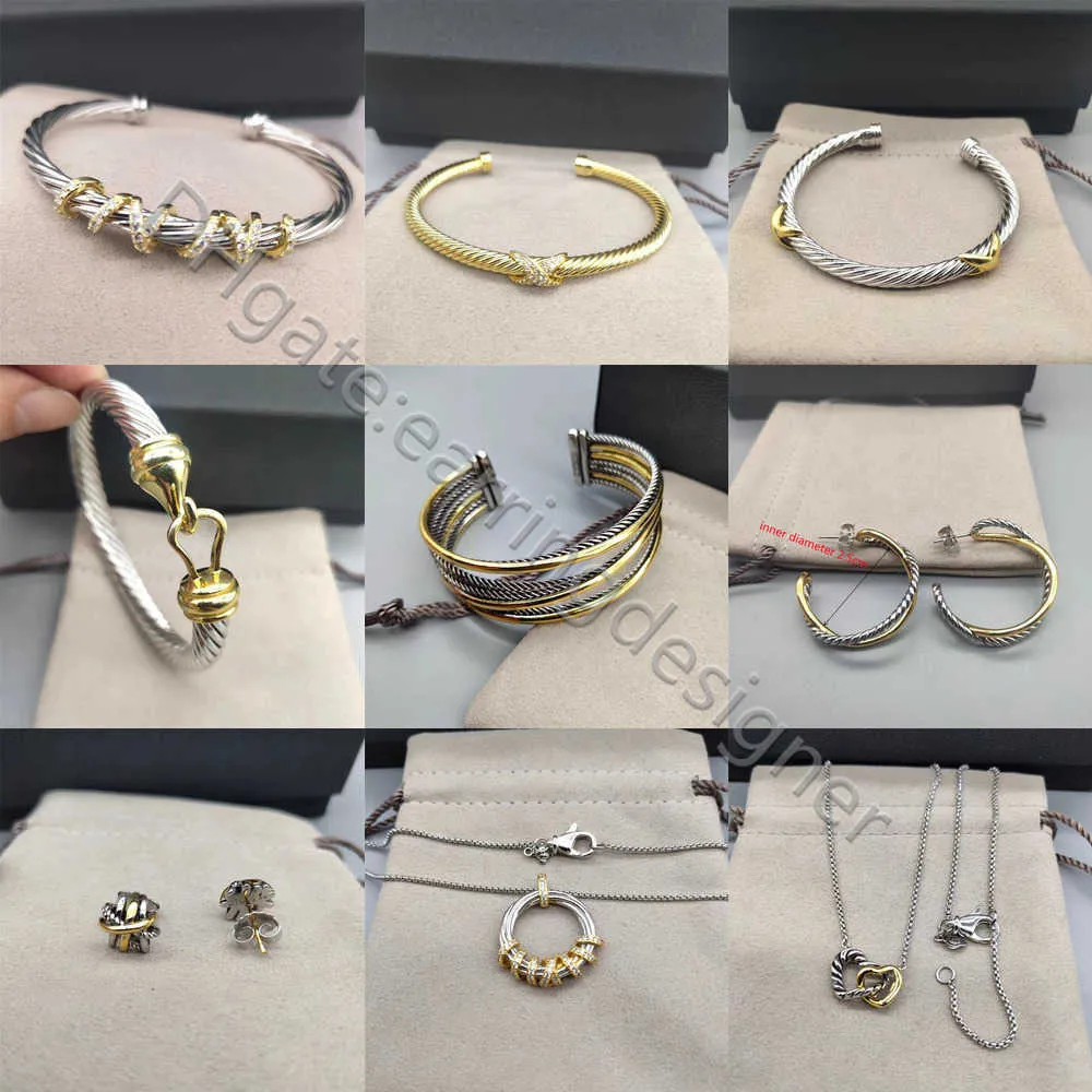 Cuff Bangle bracelet hoop Silver Twisted stud earrings Women Fashion Bracelets Charm necklace Wire Woman Designer Cable Jewelry Exquisite Accessories necklaces