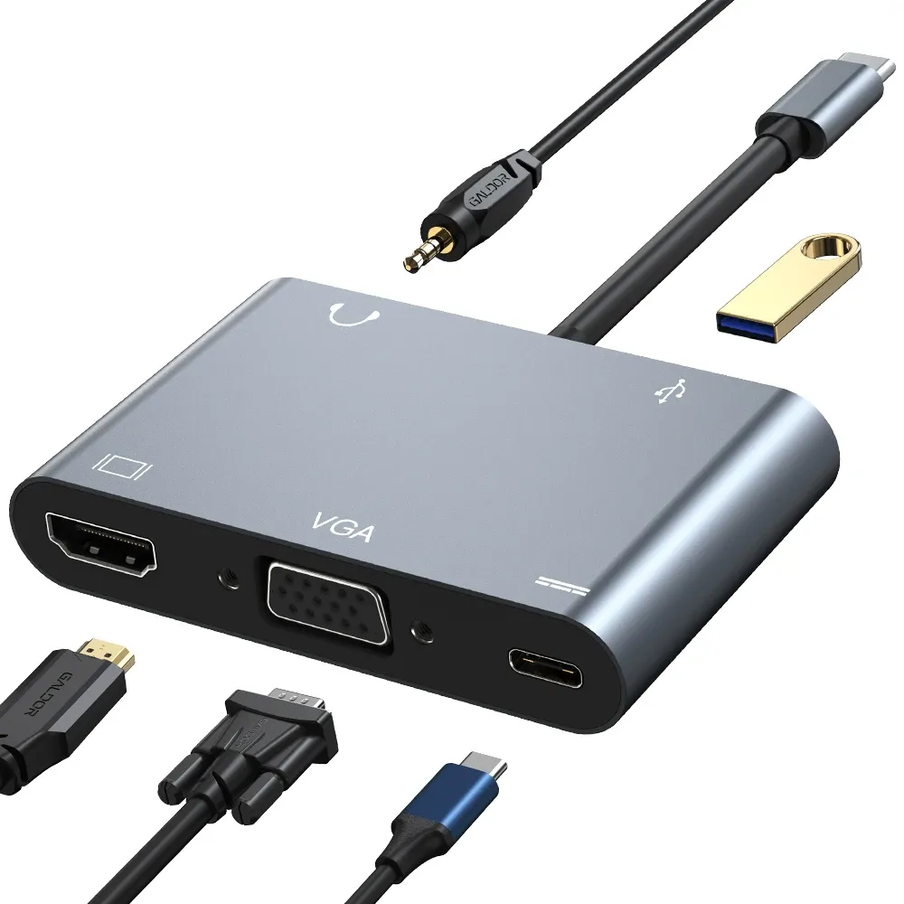 Hubs 5 en 1 4 In1 USB Tipo Tipo C Estación de acoplamiento de cubo Dual 4K HDTV VGA PD 4K 30Hz Ethernet HDMI laptop para MacBook Pro/Air M1 Huawei