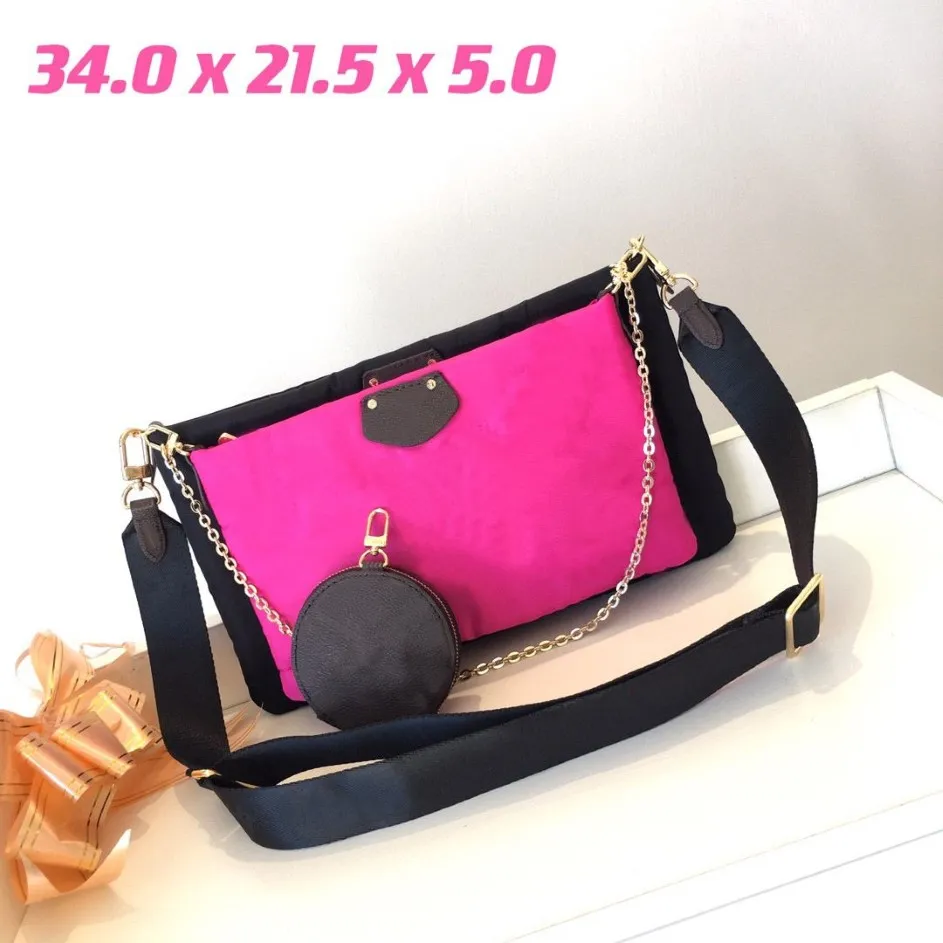 Designer kvinna axelväska mode maxi multi pochette accessoires handväska purses mjuk färgad mini tryckt duk läder cross219j