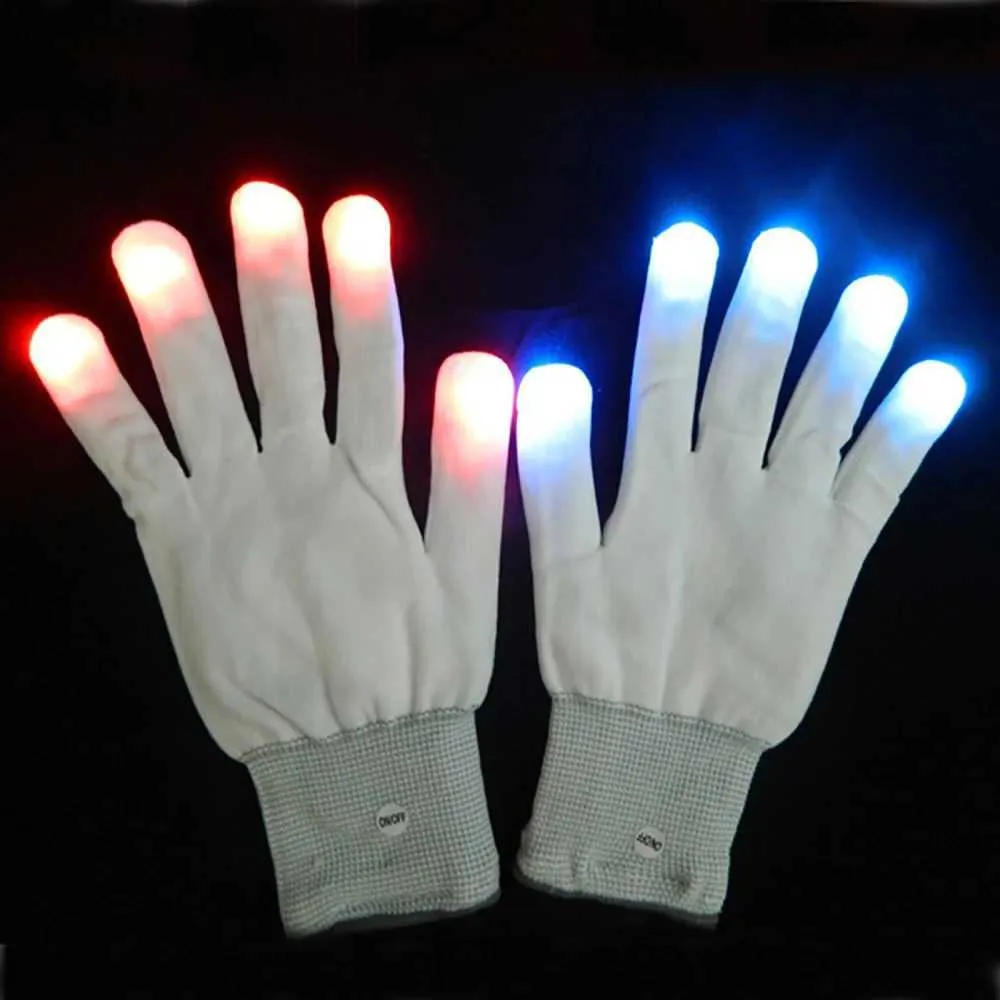 LED RAVE Toy 6 -lägen Novelty LED -handskar Fingerljus blinkande Vita glödhandskar Halloween kostymparti Ljus upp leksaker Glow Party Supplies 240410