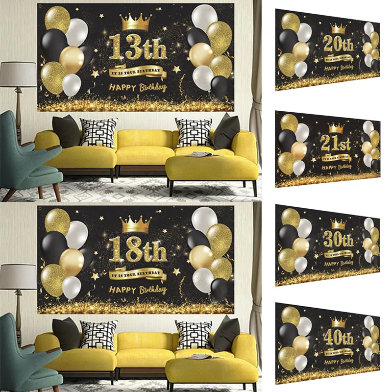 Happy Birthday Backdrop Banner Cheers To 18 Years Background Banner Decors Party Supplies Indoor Outdoor Photo Booth Props