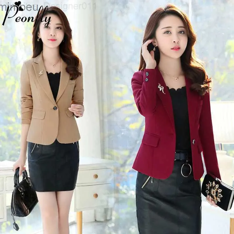 Costumes de femmes Blazers Peonfly Fashion Femmes Blazer 2020 Office décontracté Lady Work Pockets Vestes Coat Slim Style coréen Solie Femmes Blazer Femme Veste C240410