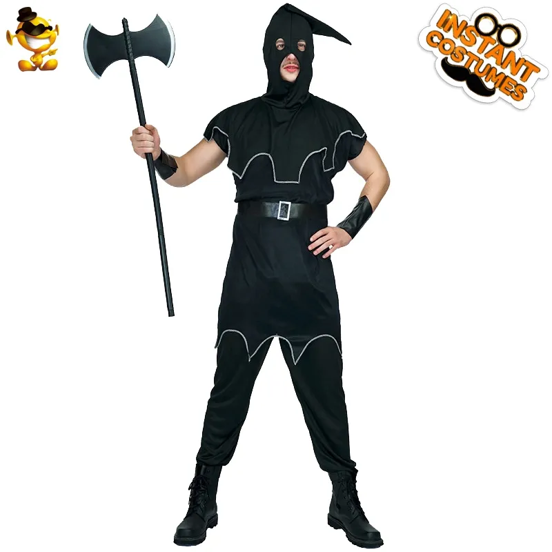 Mäns skräckbeklädnadsdräkter passar manlig svart bekarör Purim kostymer halloween skrämmande kläder för vuxna