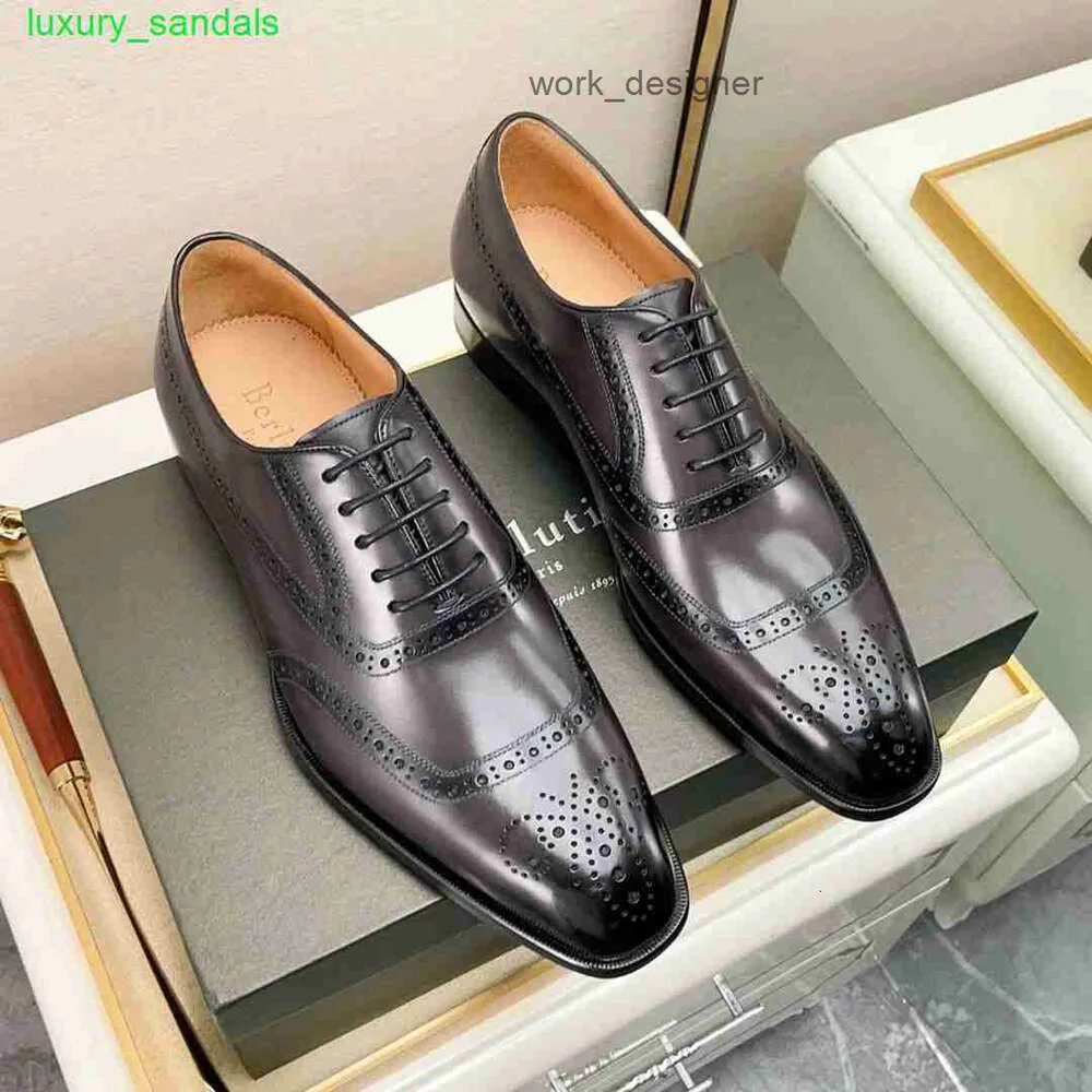 BERLUTI Mens Dress Shoes Leather Oxfords Shoes Berlut New Mens Patina Ancient Dyed Oxford Shoes Venezia Leather Formal Business Leather Shoes HB90 FJDL