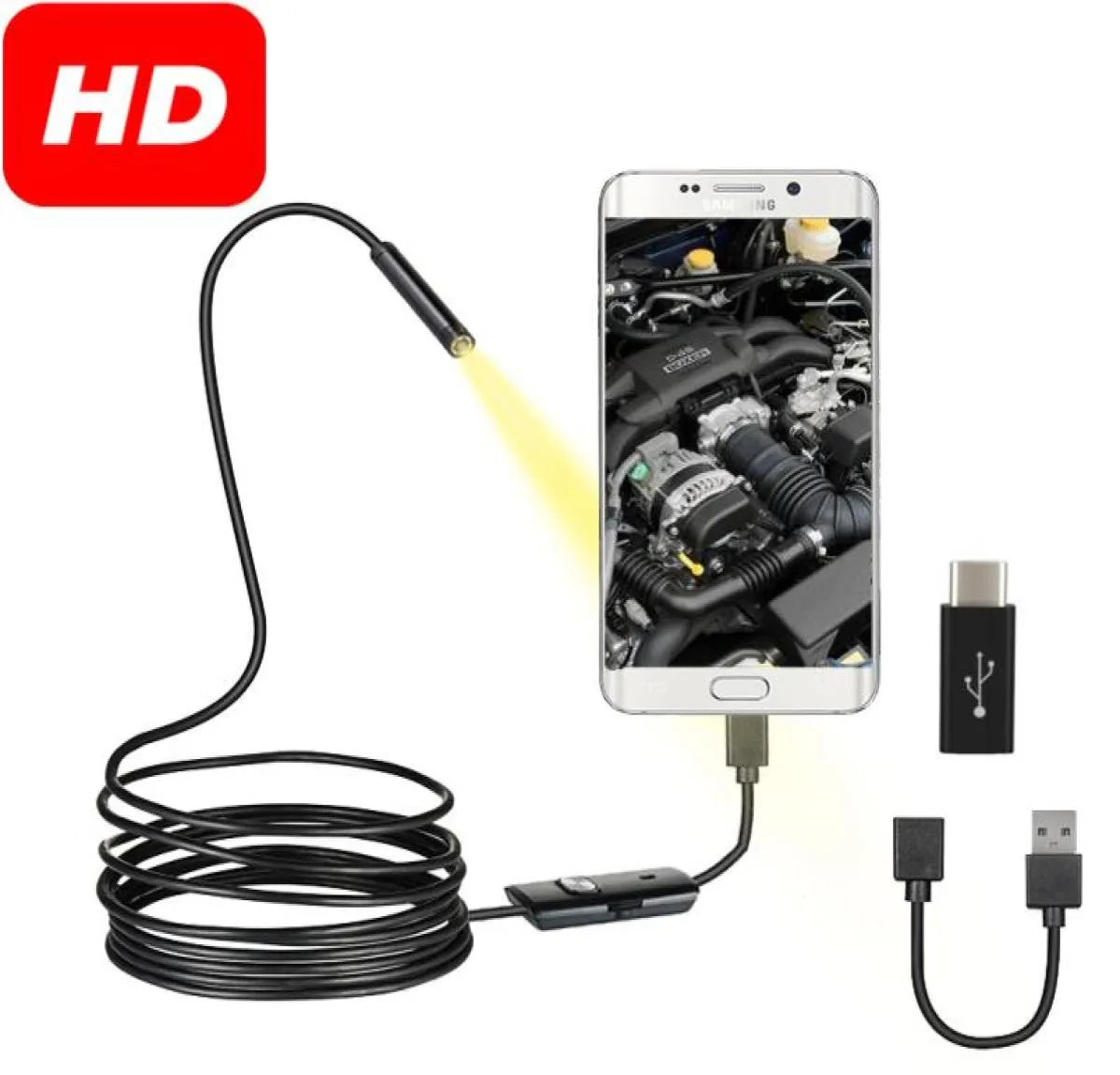 7 mm Endoscope kamera mikro USB OTG typ C Waterproof 6 Regulowane diody LED Kamera Borescope dla telefonu z Androidem Komputer 8909540