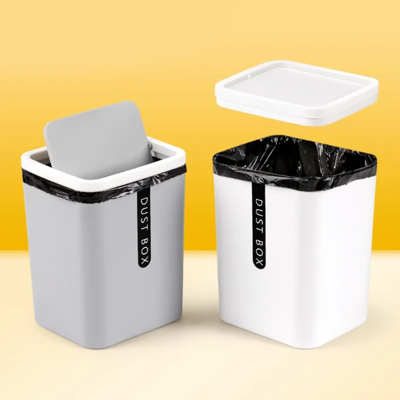 Creative Mini Desktop Trash Can Tabletop Plastic Liten Waste Bin med lock bänkskivans skräpkorg Trashbox Home Office Supplie