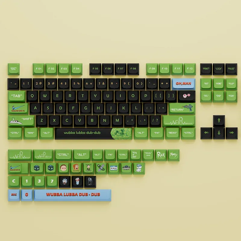 Tillbehör Anime PBT KeyCaps XDA -profil Rick och Morty Gaming Key Caps 135 Keys Dye Sublimation KeyCap Set för mekaniskt tangentbord