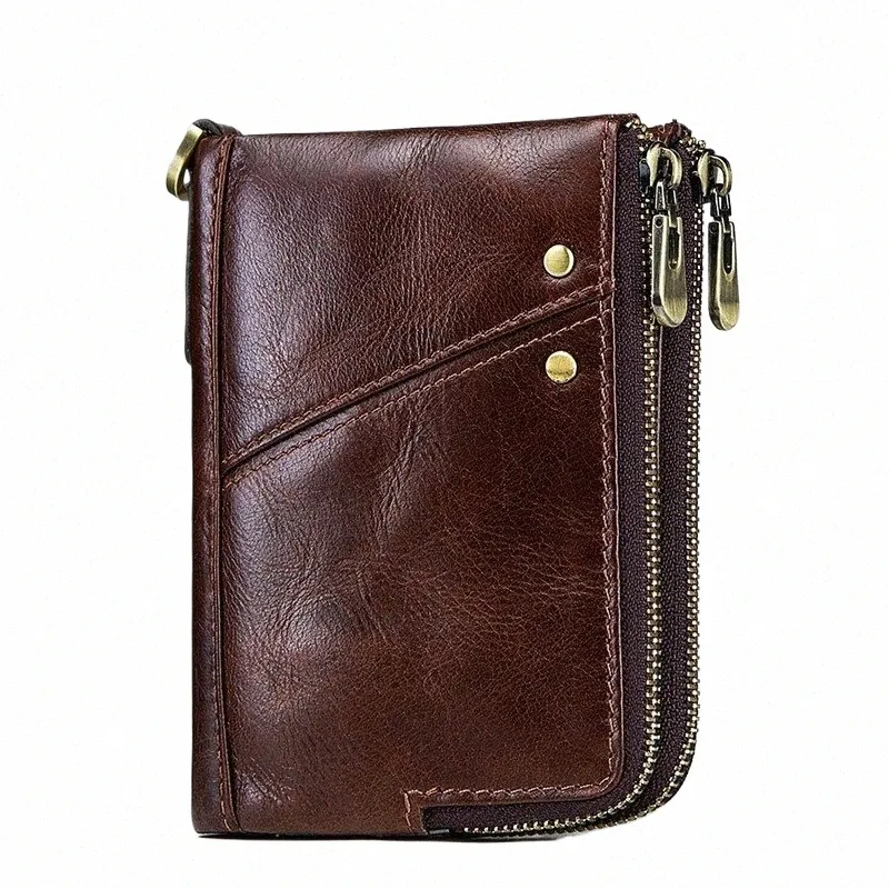 Vintage man portefeuille rfid petit sac à bains en cuir vache mini sac à main mâle portefeuille à fermeture à glissière double blindage homme portefeuille portefeuille w9gs # #