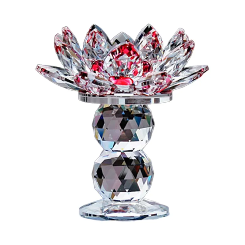 Double Ball Crystal Lotus Flower Candle Holder Temple Decor Ornament for Home Festival Wedding Party Table Feng Dropship