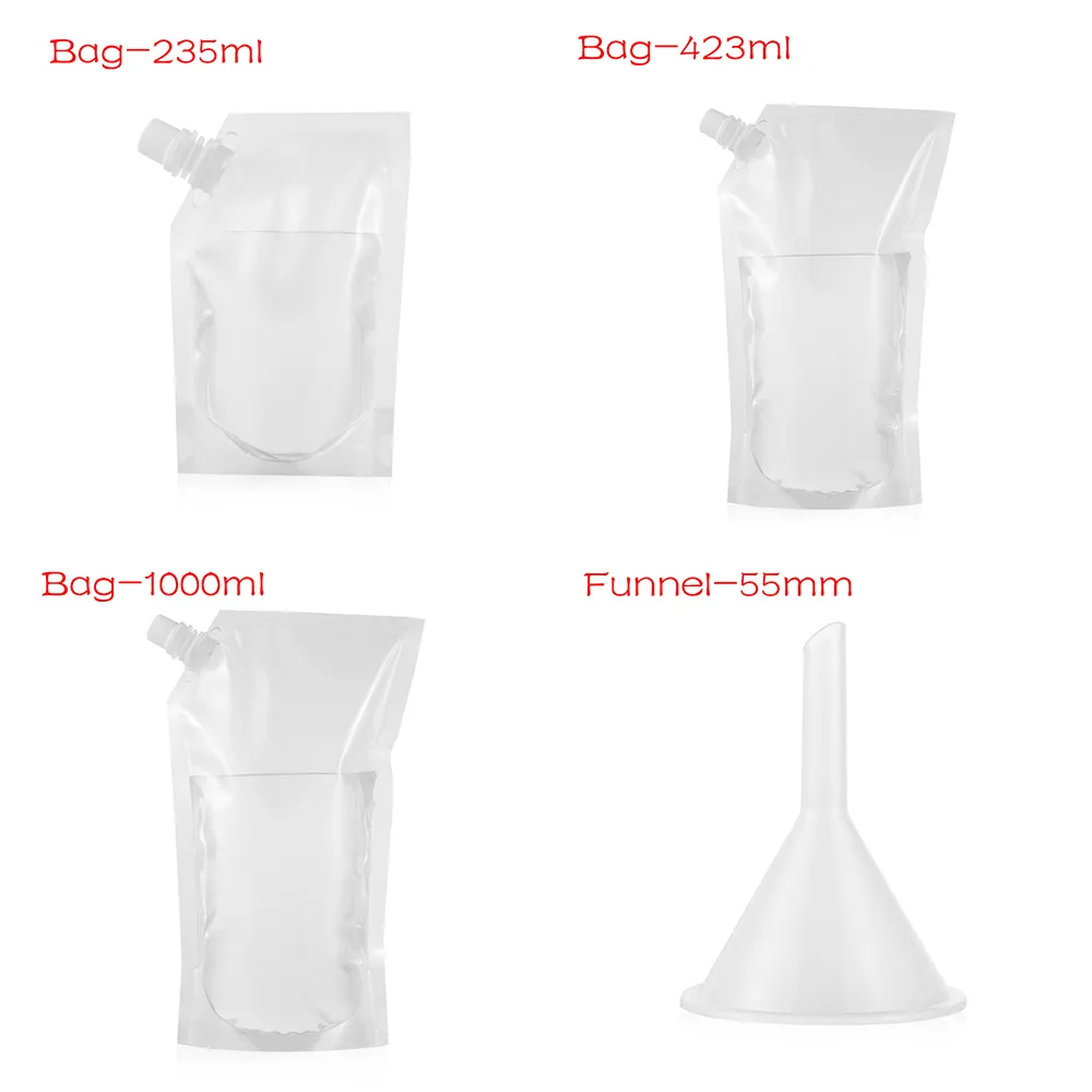 Food Grade Material Spout Pouch Travel Container Juice Stockpile Stand-up Wine Milk Coffee Liquid Flask Storage Bag With Funnel