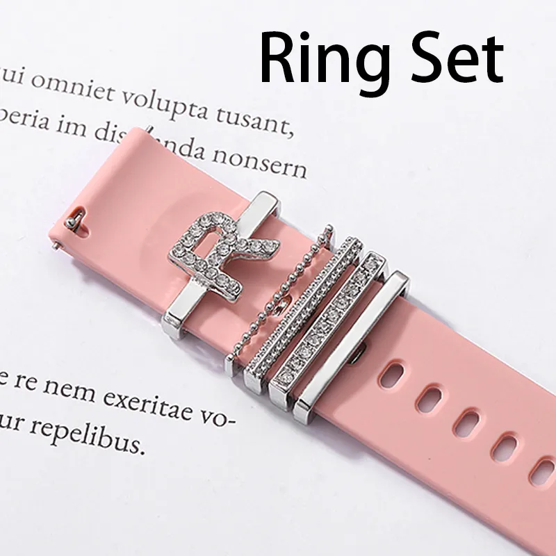 Ringuppsättning för Watchband Alphabet Letter Smycken Charms för Iwatch Silicone Armband Metal Decorative Nail For Samsung Sport Strap