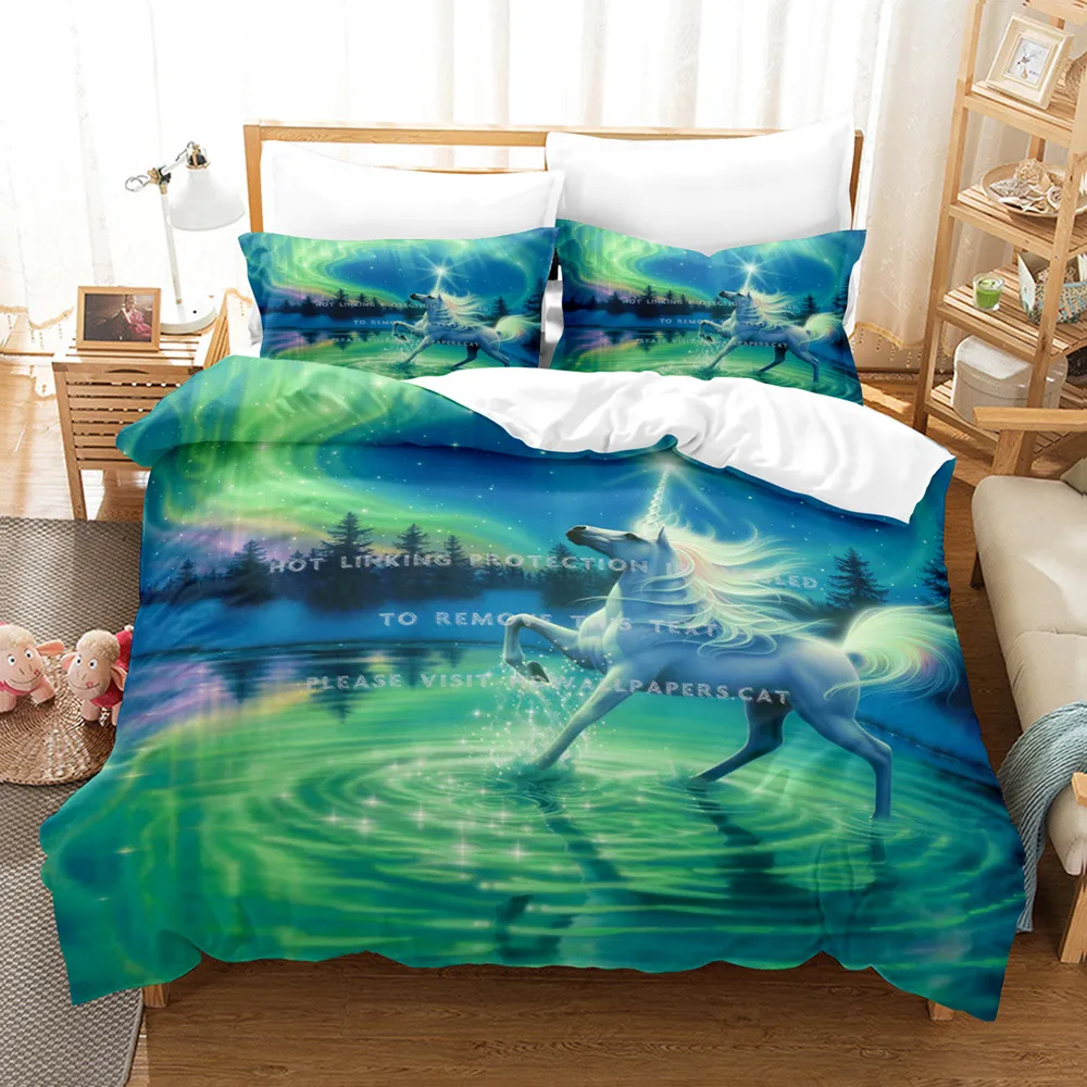 Horse Betthülle Cover King/Queen Size für Kinder Teen Erwachsener, cooler Aquarell -Pferderennen der Tröster Cover Set 2 Kissen Shams, Multicolor