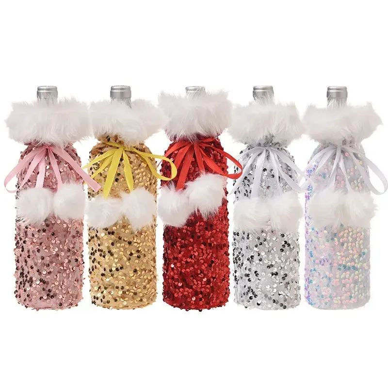 Christmas Wine Decorations for Home Sequin Cloth Wine Bottle Cover Snowman Stocking Gift Holders Xmas Navidad Decor New Year