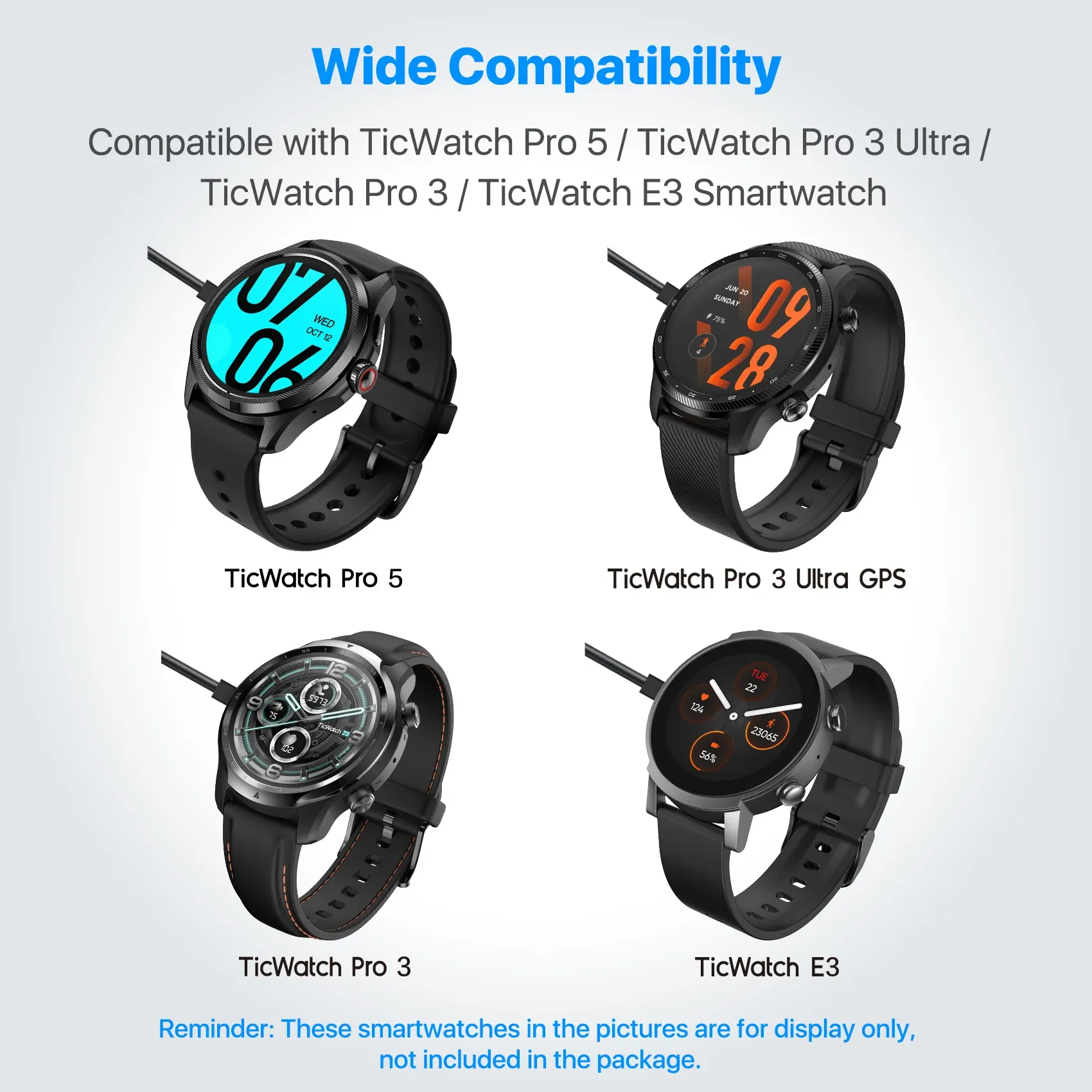 Ticwatch Pro 5 / Ticwatch Pro 3 Ultra / Ticwatch E3 Carregador de substituição de doca de carregamento
