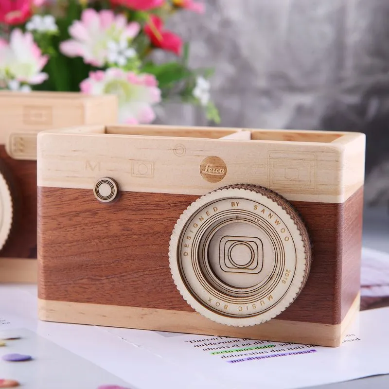 Creative Camera Pattern Wooden Pen Pencil Case Holder Stand Desktop Sundries Storage Box Multi Purpose Use