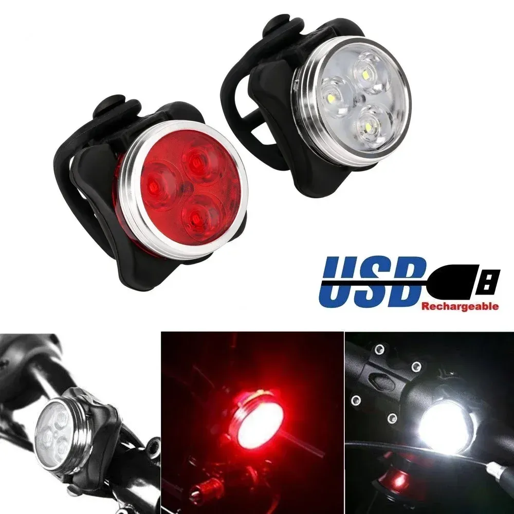 Vélo de vélo de vélo de tête avant arrière arrière 3 LED LED LED USB RECHARAGE 4 MODE MODE ALLIA