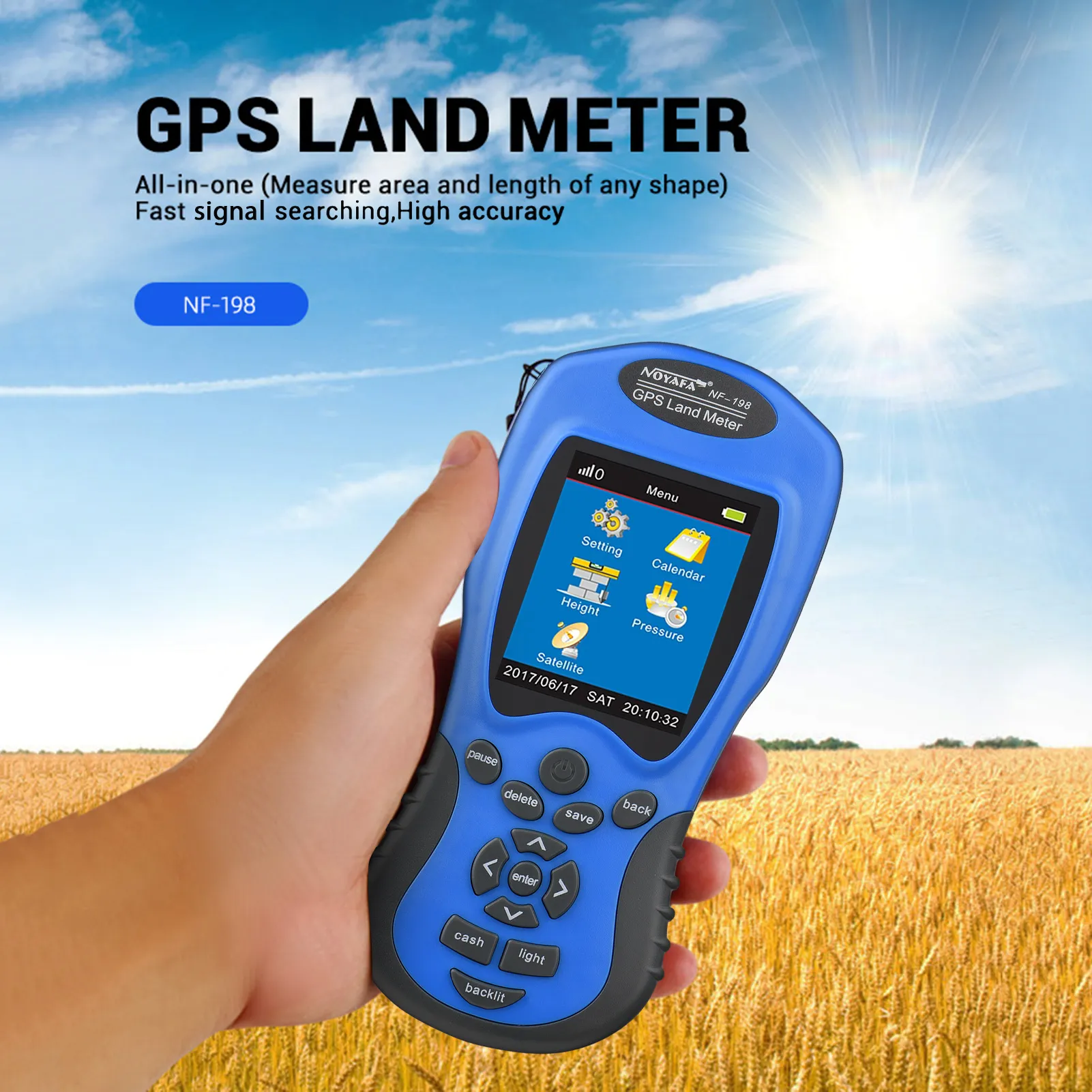 NOYAFA NF-198 GPS Landmeter Handheld Digitale landbouwgrondgebied Lengte Hoogte Druk Satelliet Meetapparaat Meet Tool