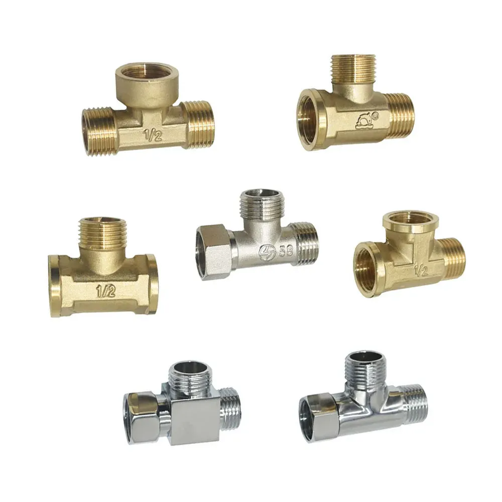 Brass 1/2 "Male feminino fêmea tee conector T Tipo de encanamento 3 vias Adaptador de acoplador de ajuste de tubo de água de água de 3 vias 1pcs