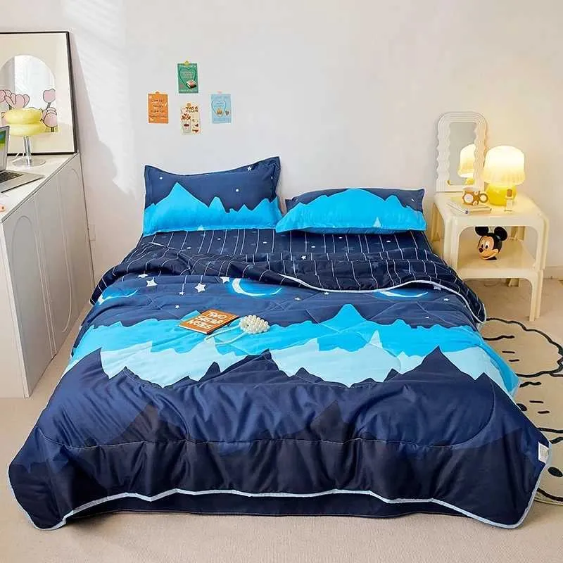 Couvertures douces de courtepointe d'été Spine amicale bleu climatisation couette étoile Moon imprimé à la maison double couverture canapé-lit pour enfants adultes