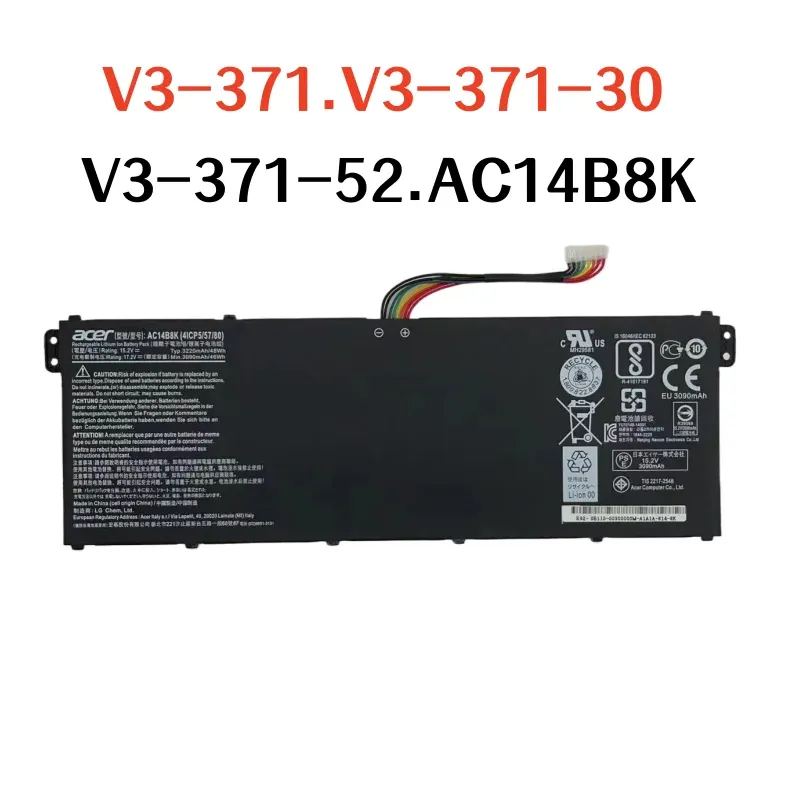 Batterier 100%original 3220mAh för ACER AC14B8K TMP236 TMP238 MS2392 N17C1 V3371 V337130 V337152 ES1111/433G/531/B115 LAPTOP -batteri