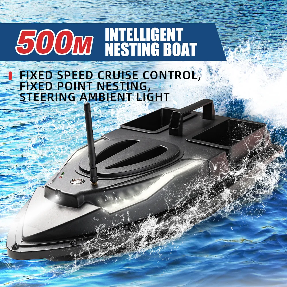 Remote Control Bobber Remote Control Fishing Bait Boat with Fish Finder, Light, 2 Hoppers, 1. ...