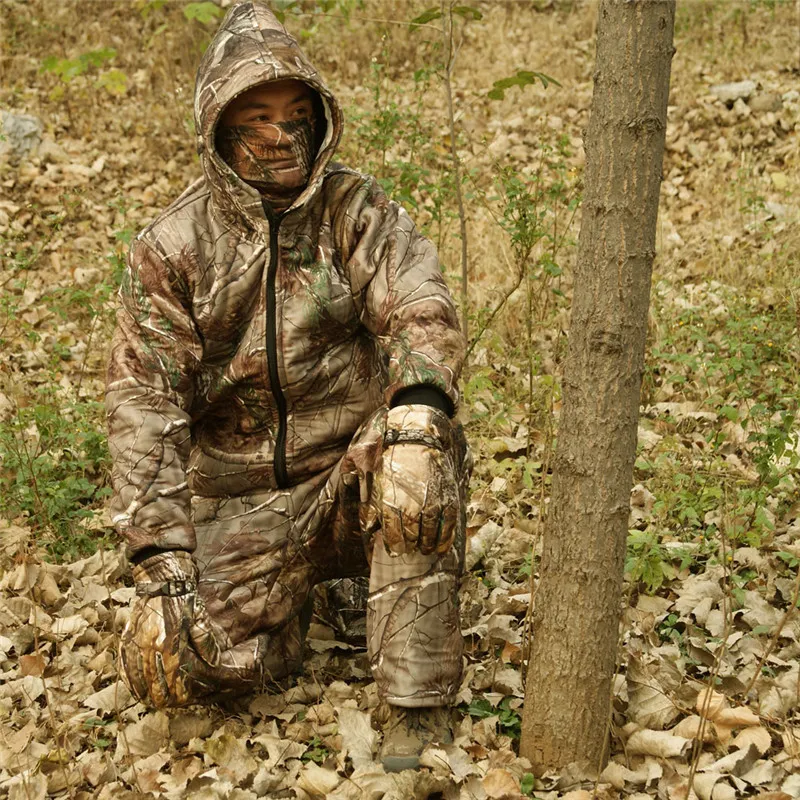 Abbigliamento in pile calda all'aperto invernale Regno albero vero mimetico bionico Cappuccetto Cappellata Ghillie Abbigliamento pantaloni e guanti per cappelli