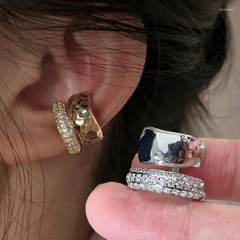 Rücken Ohrringe Y2K Zirkon Doppelschicht Ohrmanschette kein pierender Ohrring Punk einzigartiger Metall Geometrischer Clip für Frauen Mode Schmuck Geschenke