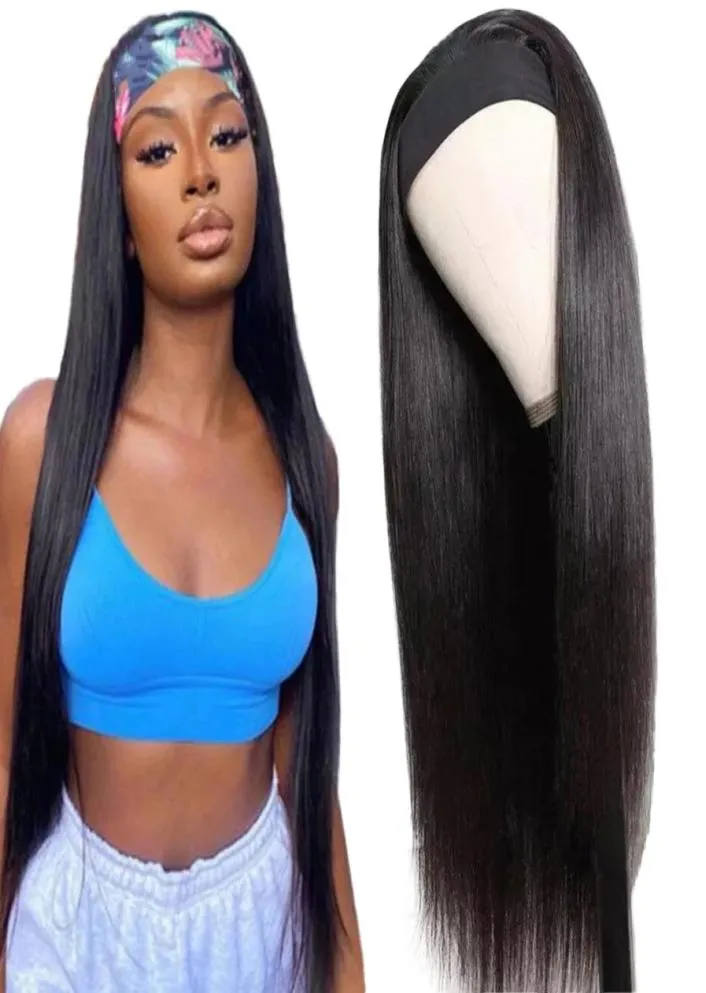 Brasileño Cabezón de diadema recto Cabello humano para mujeres negras Máquina de cabeza hecha Camino de diadema Non Lace Wig7621769