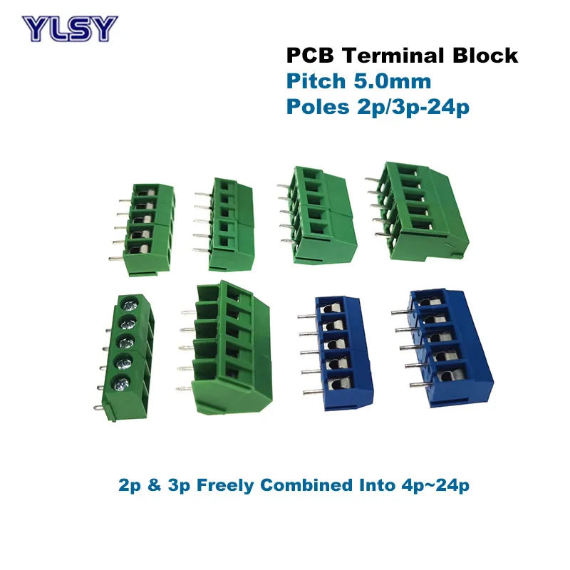 10Pcs Pitch 5mm Screw PCB Terminal Block Bornier Right Angle Straight 2/3Pin Wire Cable Connector Morsettiera 10-20A 1.5/2.5mm2