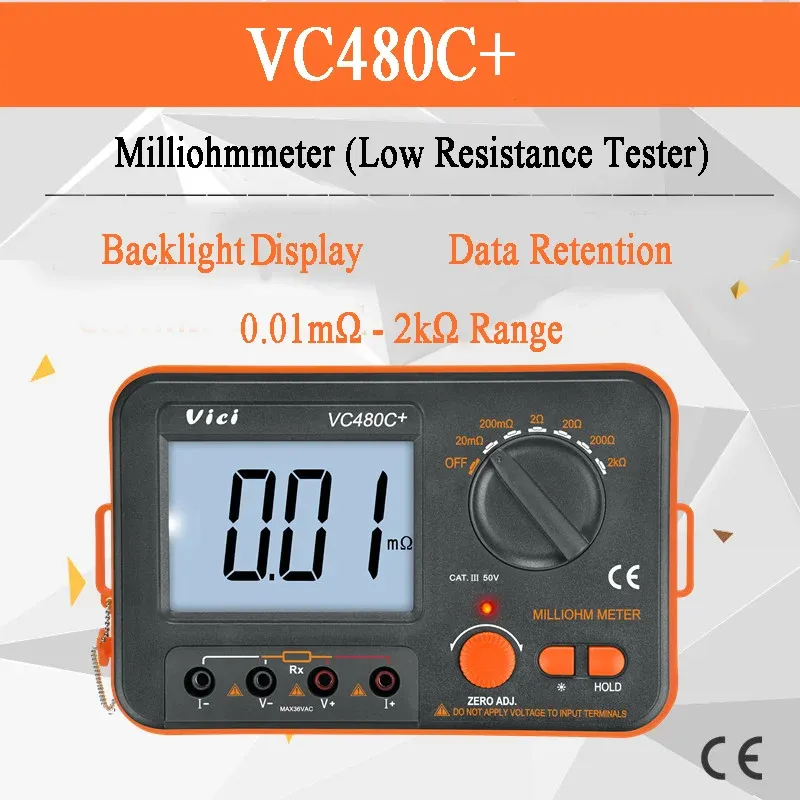VC480C+ 3 1/2 Dijital Milli-Ohm Metre Multimetre 4 Tel Test Doğruluk Arka Işığı