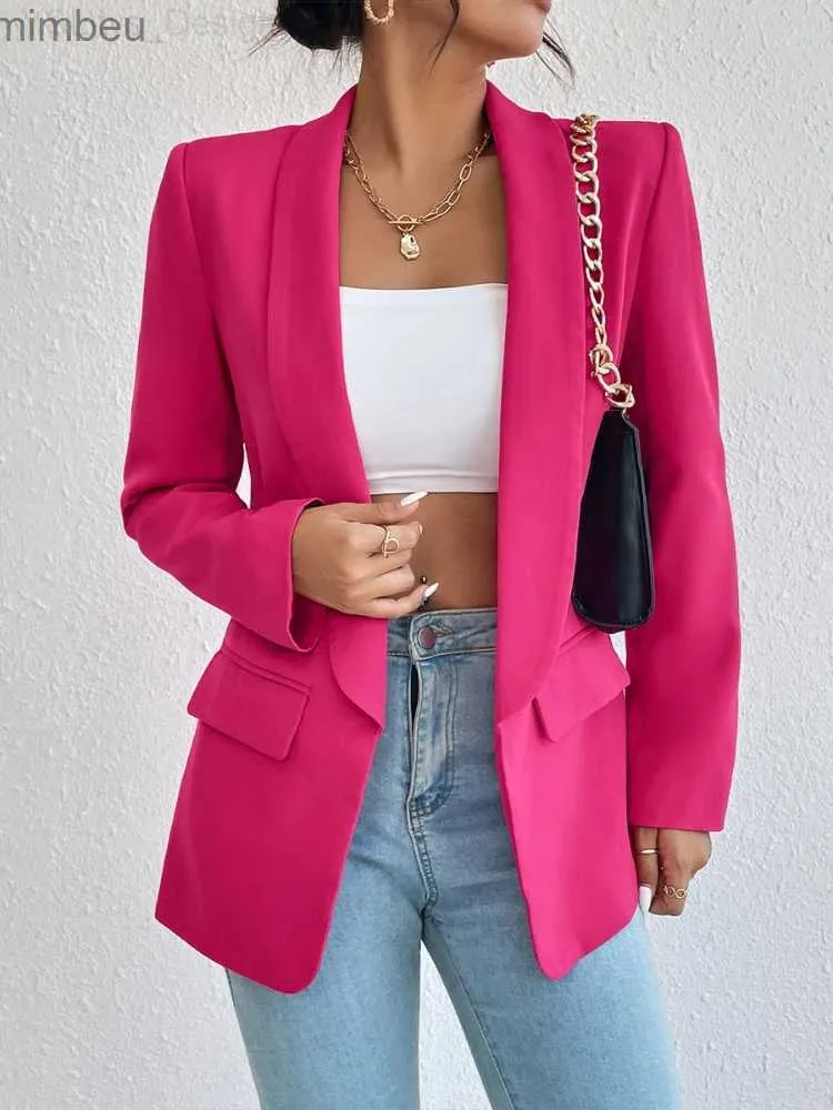 Kvinnors kostymer blazrar Spring Women's Jacket Suits Elegant Rose Red Office Ladies Oversize Long Sleeve Blazers Casual Suit Rockar för kvinnor 2023 Fashion C240410