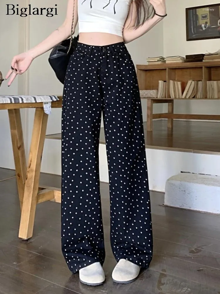 Jeans feminino Spring Summer Summer Polca Print Long Long Pant Women Women High Moda de Moda Casual Ladies calças coreanas