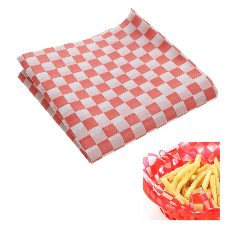 100 Sheets 12x12 Inch Waxed Paper - Grease-Resistant Checkered Deli Wraps For Burgers, Sandwiches, Picnics (Pink)