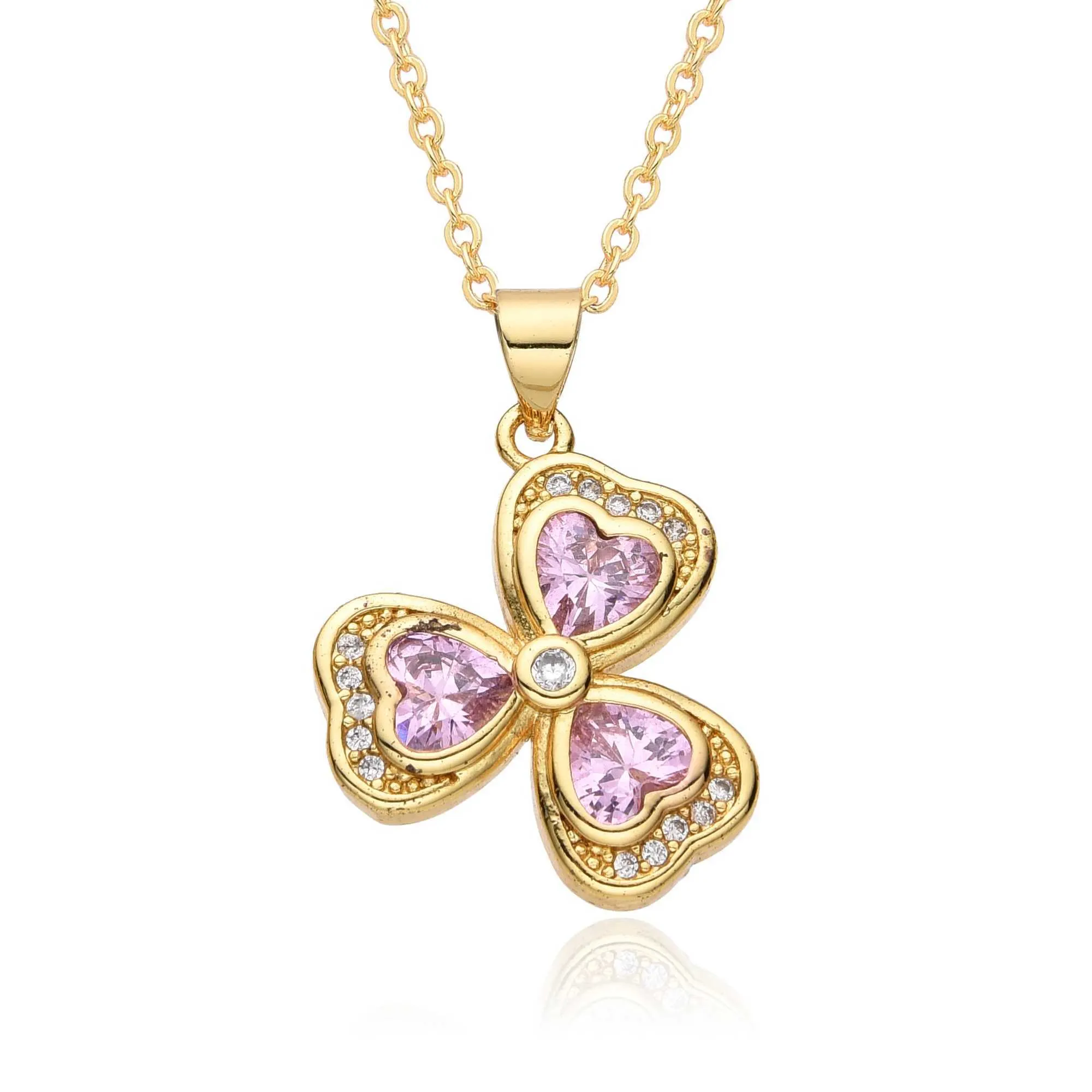 Colares pendentes y2k color dourado shamrock encantos de trevo de quatro folhas incrustado colar de flores de zircão para mulheres acessórios de jóias pingentes de gargantilha CZ 240410