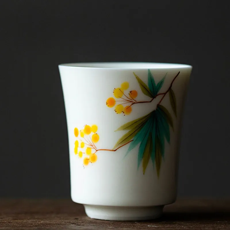 2pc/set 100 ml rein handbemalte Lokquat Art Keramic Tea Tasse Haushalt weiße Porzellan Single Master Cup Japanische Kung Fu Tea Wies