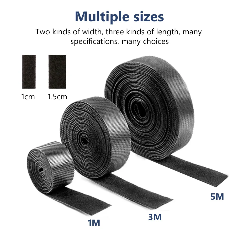 1/3/5m/rulla 10mm 15mm Självhäftande fästelband Återanvändbara starka krokar Loops Kabelband Tejp TV -organisator Diy -tillbehör