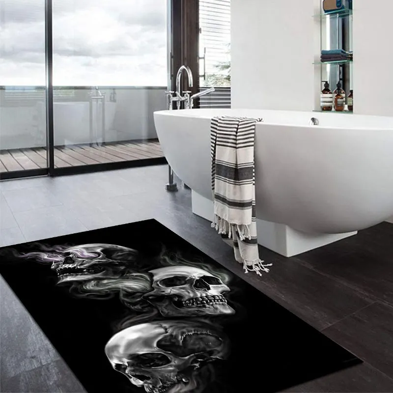 Home Decor Pattern Mat Rectangular Skull Carpet Black Anti-Slip Decorative Floor 120x160cm alfombra de piso