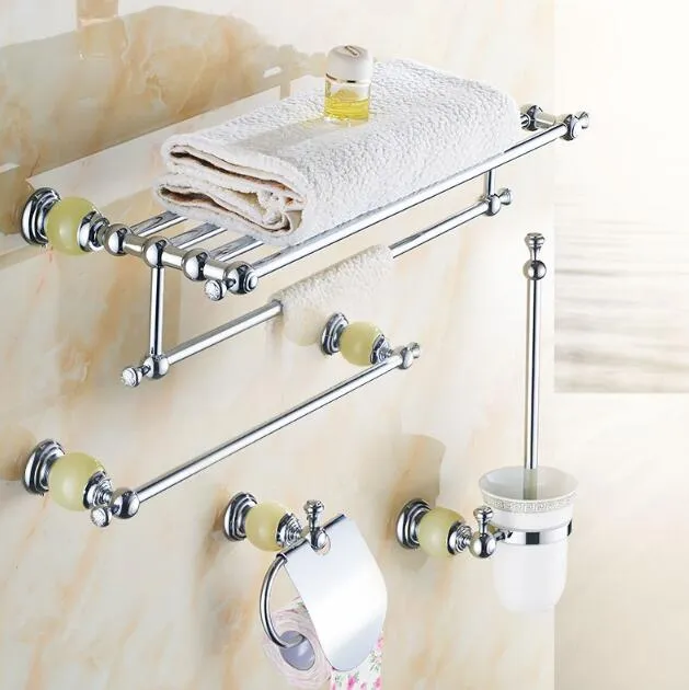 Conjuntos de accesorios de baño nuevos de latón y jade, soporte de papel, barra de toalla, cesta de jabón, rejilla para toallas, anillo de toallas, juegos de hardware de baño
