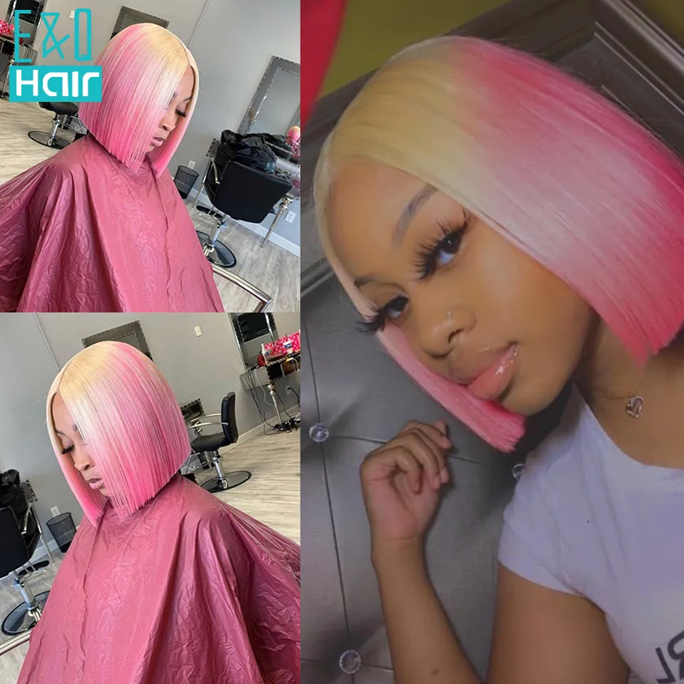 613 Human Hair Wig Pink Bob: 13x4 HD Lace Frontal Wig  display picture 3