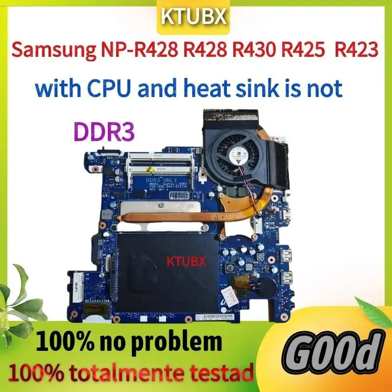 Moederbord voor Samsung NPR428 R428 R430 R425 R423 Laptop Motherboard.DDR3, met CPU en koellichaam niet.DDR3 100%, test ok