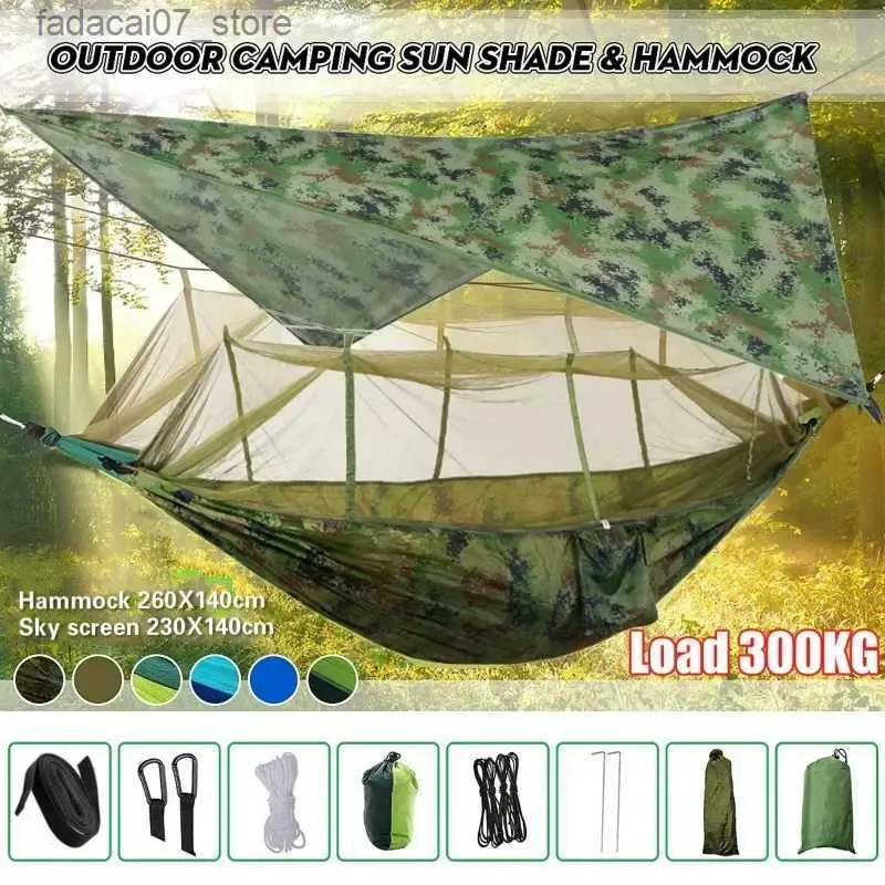 Hammocks Caminheiro de acampamento portátil leve e capa de chuva de capa de tenda à prova d'água Mosquito de pano de óleo 210T nylon hangerq1