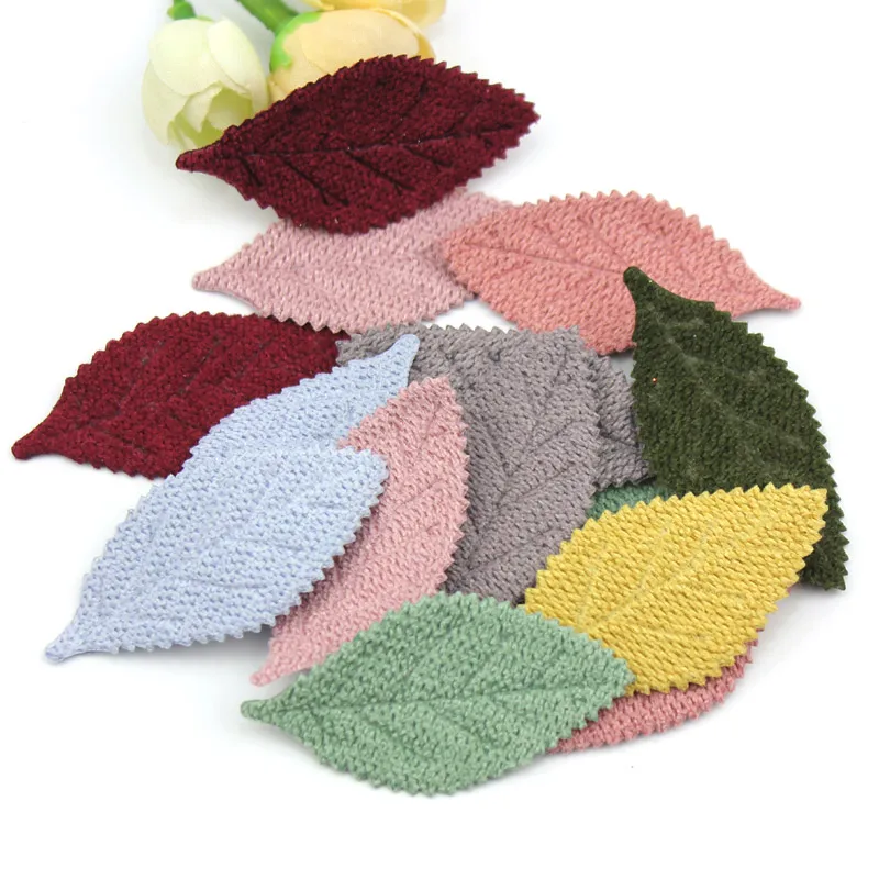 40pcs 2,8 * 5,5 cm Big Morde à feuilles en laine Appliques de fleurs rembourrées pour enfants Accessoires de casseurs