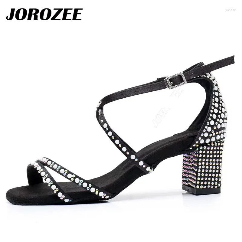 Sapatos de dança JOROZEE 2024 Feminino Black Watercolor Diamond Latin Shoe de 5 cm de calcanhar quadrado