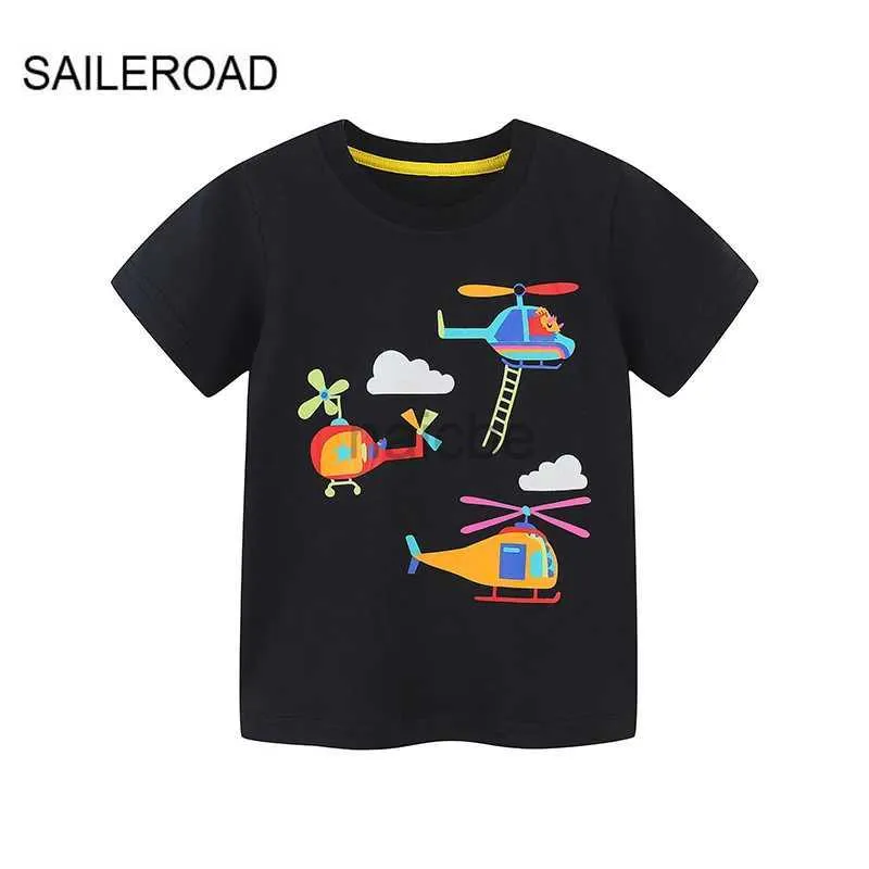T-shirts Saileroad Summer Boys Close Sleeve Cotton T-shirt Tecknad helikoptrar Baby Topps Girls Spädbarn Småbarn Blusar T-shirt 240410