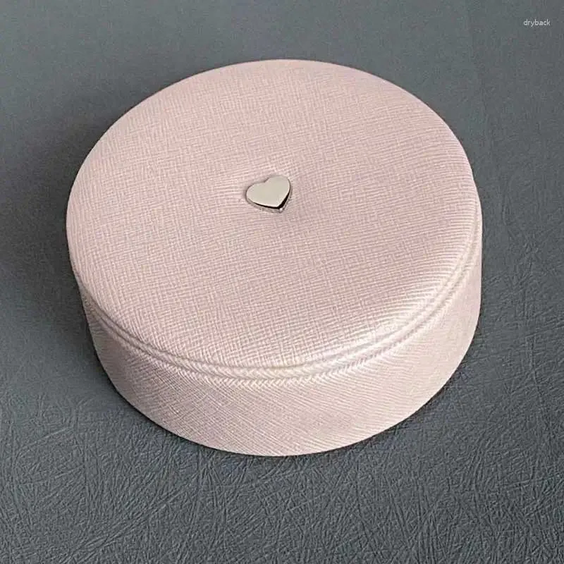 Jewelry Pouches Round Pink 3 Layers Storage Box Pack Leather Velvet Pad For Original Bracelet Ring Earrings Charms Display Case Gift