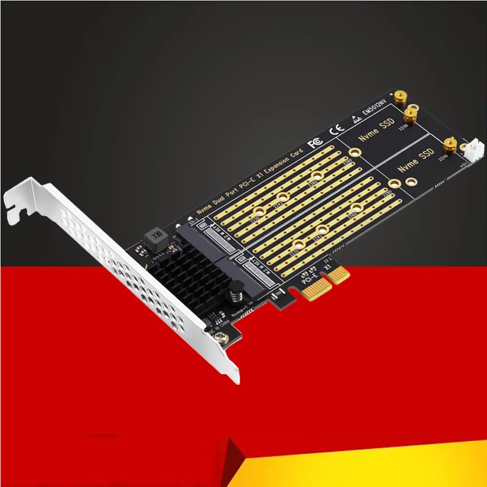 Cards Add On Cards PCIe To M2 NVME Adapter Card PCIe X1 2Port NVME M Key SSD Converter M.2 PCI Express X1 Adapter Expansion Card Riser