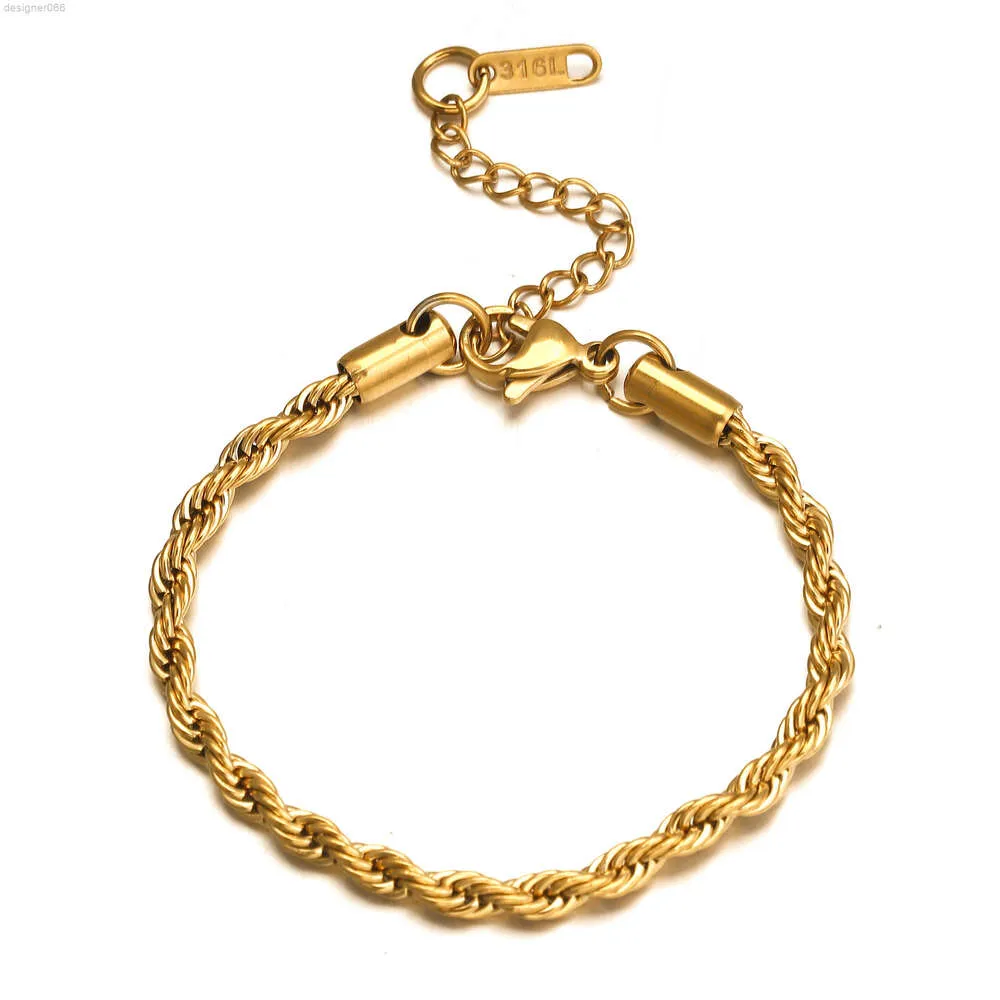 Acero inoxidable 16+5 giros de masa frita brazalete Cadena tejida de titanio Gold Girls Hip Hop 18K