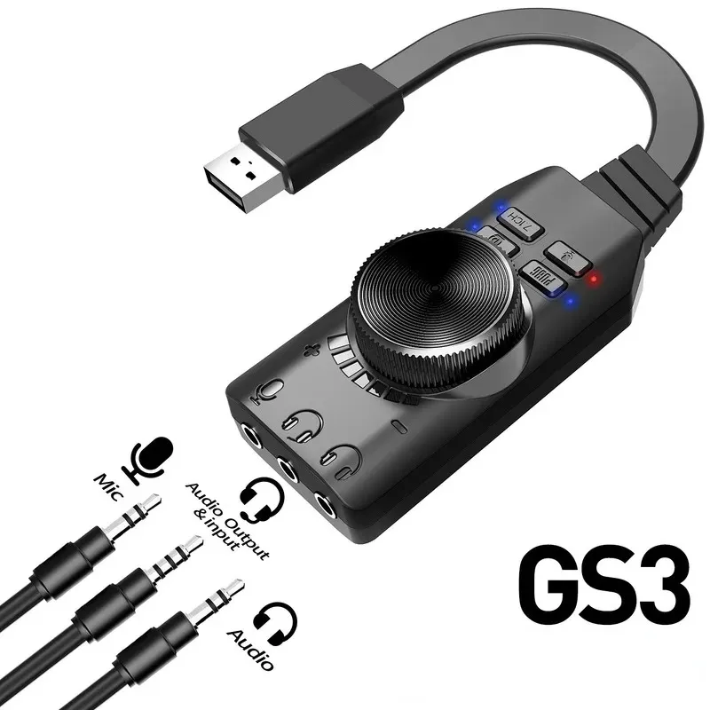 7.1 7.1 채널 외부 USB 컴퓨터 게임 사운드 카드 PUBG 게임 외부 오디오 카드 3.5mm USB 어댑터 플러그 앤 플레이 PC 노트북